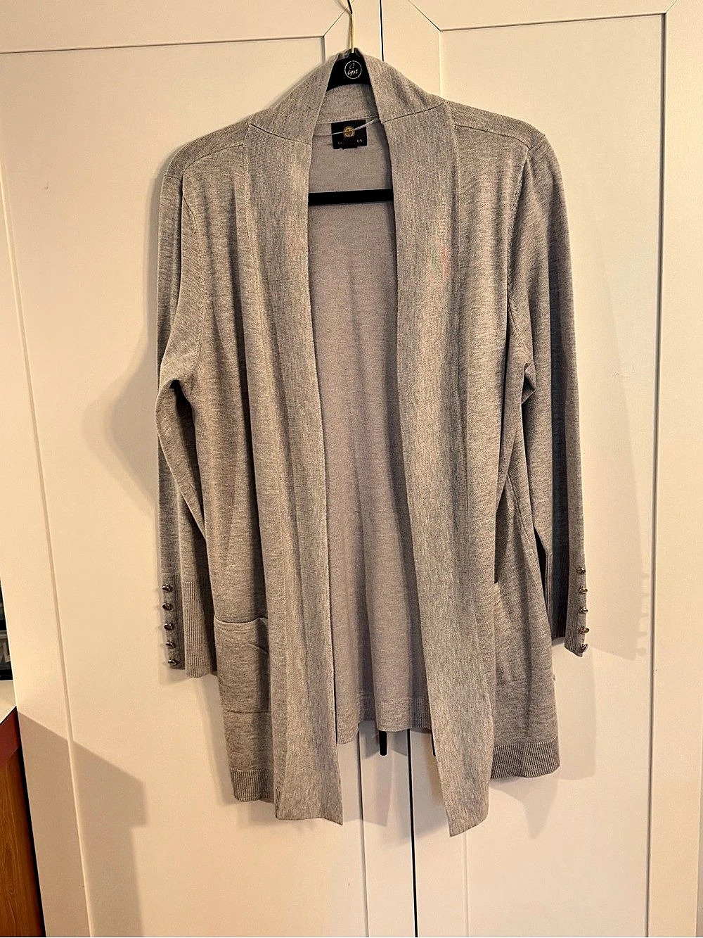JM Collection Button-Sleeve Flyaway Cardigan Gray Large